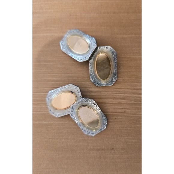 Vintage Cufflinks Gold Tone Oval Ornate Edge Wedding Formal Occasion - Picture 7 of 9